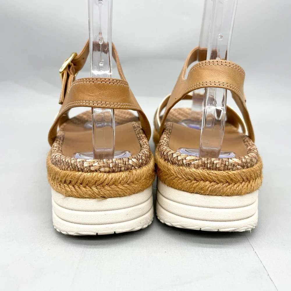 Vionic Womens 9 Mar Platform Sandals Tan Gold Leather Strappy Espadrille Wedge - Picture 6 of 12